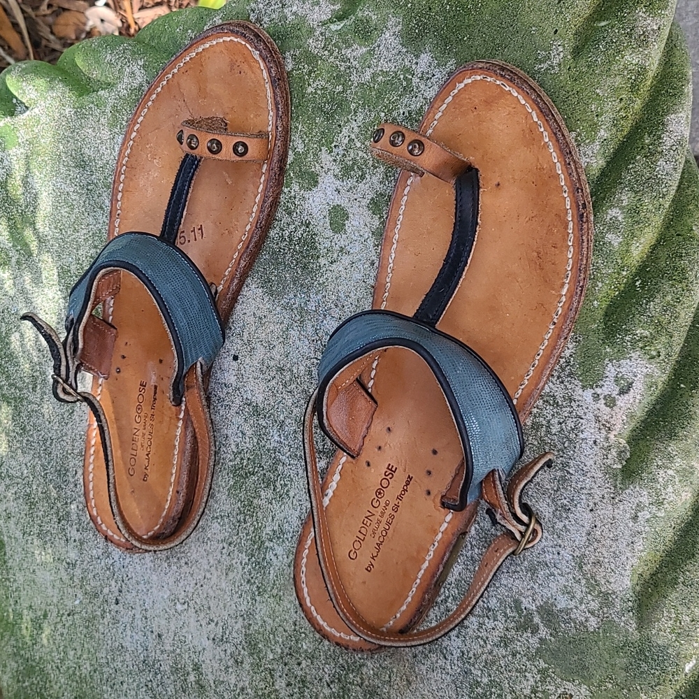 Rare Golden Goose by K. Jacques St-Tropaz T strap leather sandals. Sz 40…